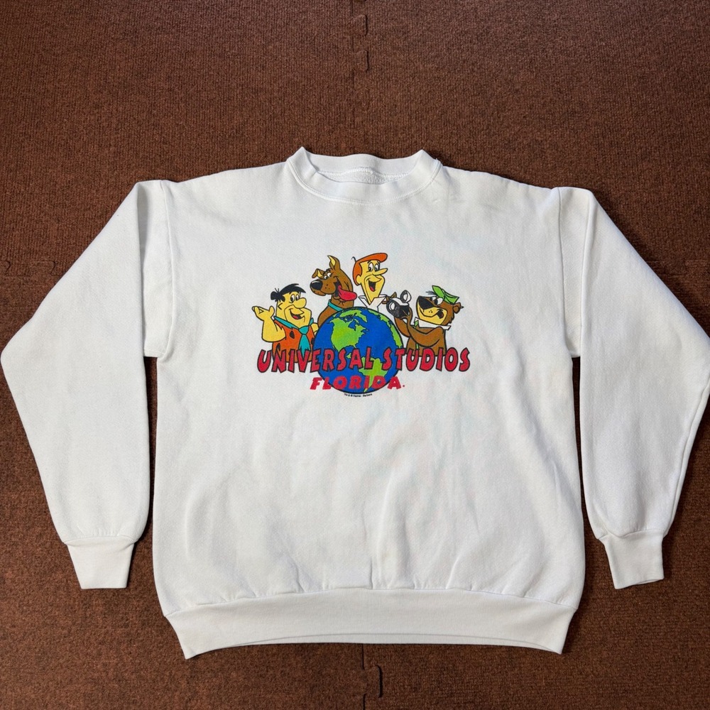 New A+ Vintage Universal Studios Florida Hanna-Barbera White Sweatshirt Mens XL